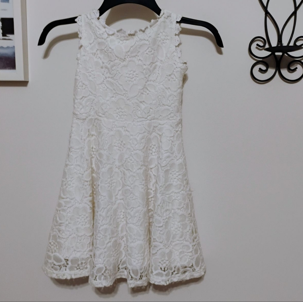 Rare Editions Little Girls Lace Flower Print Dress White Sz-5
